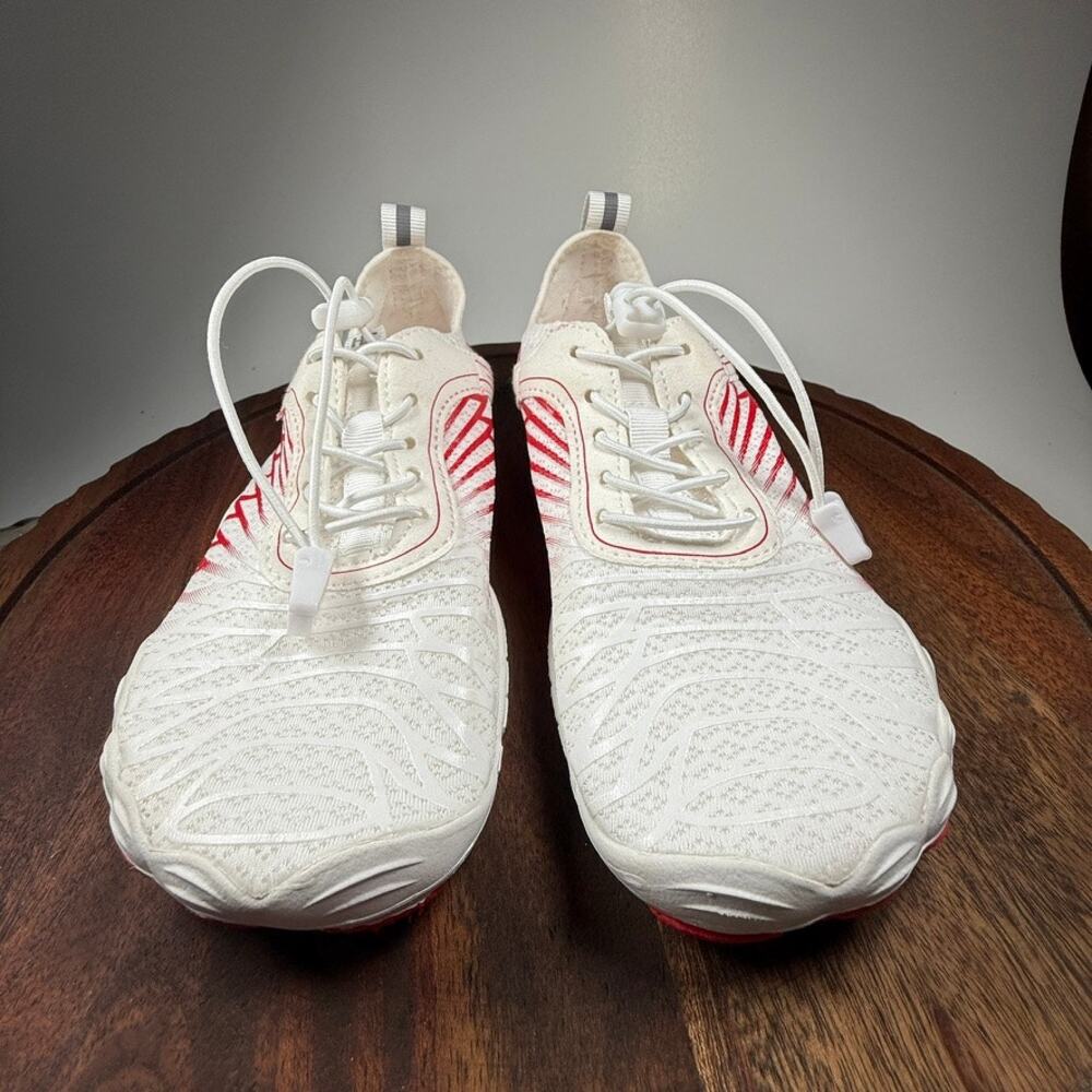 HF Barefoot Water Shoes White Red Minimalist Aqua Swim Surf Shoes Quick Dry SZ36